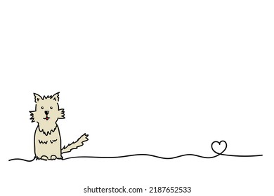 Cute dog template with copy space, line and heart, pet love symbol