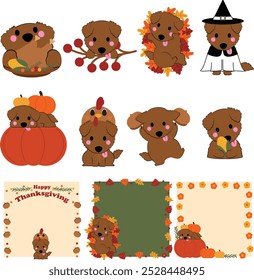 cute dog, Thanksgiving clip art, dog illustration, autumn elements