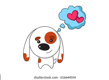 Cute Dog thinking of love. Vector Illustrations. Isolated on white background.
