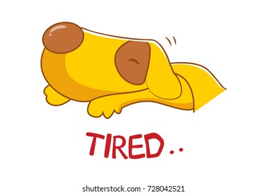 Cute Dog Tired. Vector Illustration. isolated on white background.
