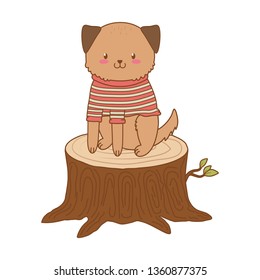 cute dog in trunk woodland character