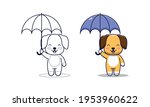 Cute dog with umbrella cartoon coloring pages for kids