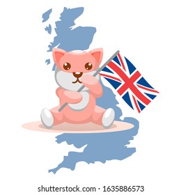 CUTE DOG WITH UNITED KINGDOM FLAG CARTOON VECTOR