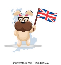 CUTE DOG WITH UNITED KINGDOM FLAG CARTOON VECTOR