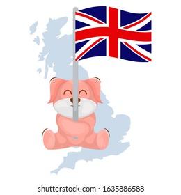 CUTE DOG WITH UNITED KINGDOM FLAG CARTOON VECTOR