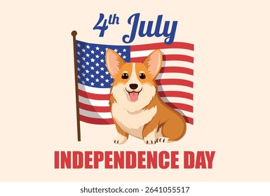 Cute Dog with USA Flag Happy 4th of july independence day of America 