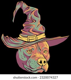 cute dog use hat wizard mascot design on black background