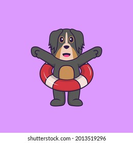 Cute dog using a float. Animal cartoon concept isolated. Can used for t-shirt, greeting card, invitation card or mascot.