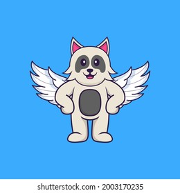 Cute dog using wings. Animal cartoon concept isolated. Can used for t-shirt, greeting card, invitation card or mascot.
