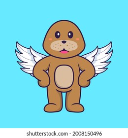Cute dog using wings. Animal cartoon concept isolated. Can used for t-shirt, greeting card, invitation card or mascot.