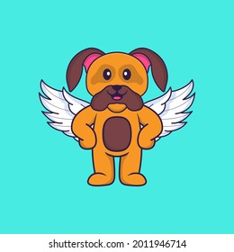 Cute dog using wings. Animal cartoon concept isolated. Can used for t-shirt, greeting card, invitation card or mascot.