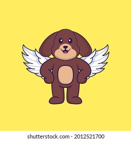 Cute dog using wings. Animal cartoon concept isolated. Can used for t-shirt, greeting card, invitation card or mascot.