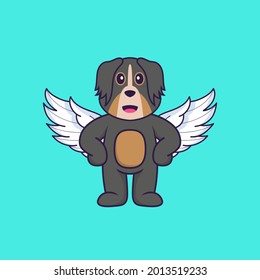 Cute dog using wings. Animal cartoon concept isolated. Can used for t-shirt, greeting card, invitation card or mascot.