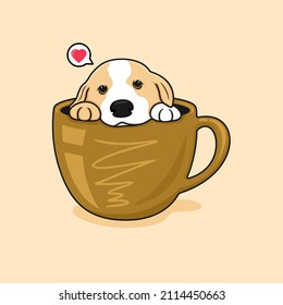 cute dog vector in cup , character and cartoon.