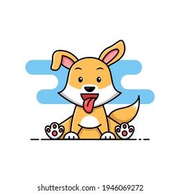 Cute dog vector flat with line illustration. Cute animal isolated on white background. Suitable for icon, logo, mascot, sticker, tshirt and more.