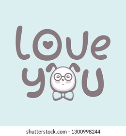 Cute dog vector illustration. Template for greeting card, t-shirt print, funny logo and animal icon. Valentines day card.