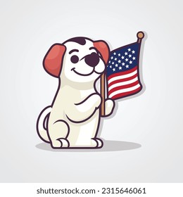 Cute Dog Vector Illustration with USA Flag - Independence Day Dog with Flag