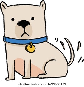 cute dog wagging tail,hand drawn crayon illustration,vector 