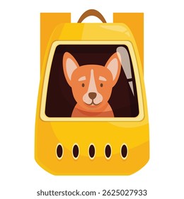 Cute dog is waiting patiently in a yellow pet carrier bag