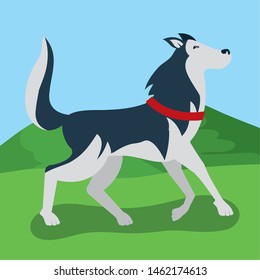 cute dog walking in the park vector illustration