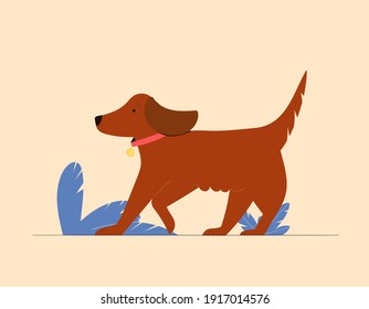 Cute Dog Walking, Side View. Vector Flat Cartoon Illustration