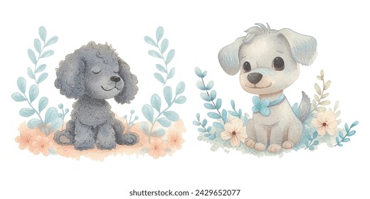 Cute dog watercolor vector illustration 