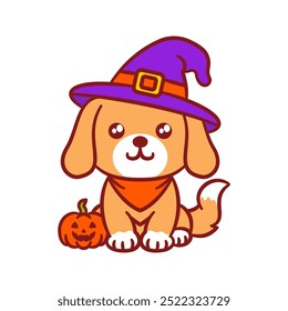 Cute Dog Wear Halloween Hat Illustration