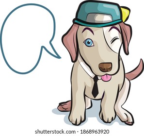 cute dog wear the hat sitting with bubble speak for illustration character design vector