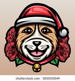 Perro lindo con sombrero de navidad. Vector premium