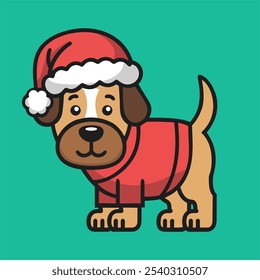 Cute Dog Wearing Christmas Hat Cartoon Illustration