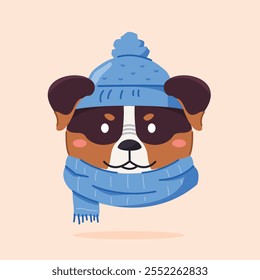 cute dog wearing christmas hat and scarf, cute christmas icon in animal shape, suitable for poster and web icon