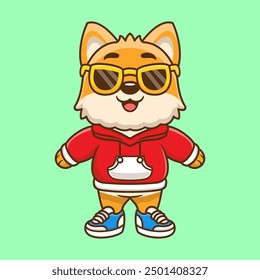 Cute dog wearing hoodie jacket and wearing glasses cartoon animal