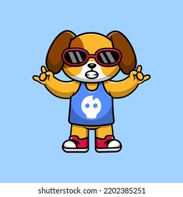 Cute Dog Wearing Jersey And Glasses Cartoon Vector Icon Illustration. Flat Cartoon Concept