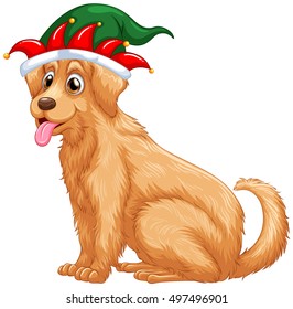 Cute dog wearing jester hat illustration