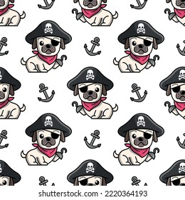 CUTE DOG IS WEARING PIRATE COSTUME CARTOON PATTERN