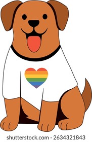 Cute Dog Wearing a Rainbow Heart T-Shirt: A Symbol of Love, Diversity, and LGBTQ+ Pet Inclusion, Adorable Cartoon Dog with a Pride Heart Shirt – Perfect for Celebrating Equality and Animal Love.