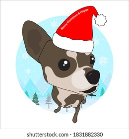 A cute dog wearing a red Santa Corse hat. Christmas and New Year Greeting Cards. vector, illustration