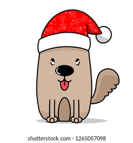 Cute dog wearing Santa Claus hat,Hand drawn,Vector,Illustration,Doodle.