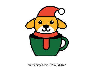 a cute dog wearing santa claus hat and scarf in a