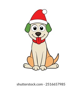 A Cute Dog Wearing Santa Hat Vector Illustration.