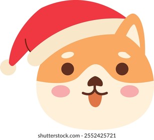 Cute Dog Wearing Santa Hat Illustration