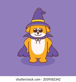 cute dog wearing witch hat illustration