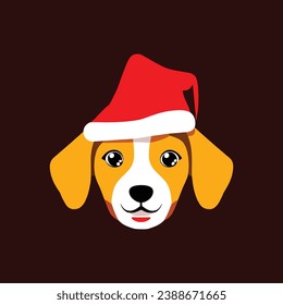 Cute dog wears a Christmas hat in flat vector style