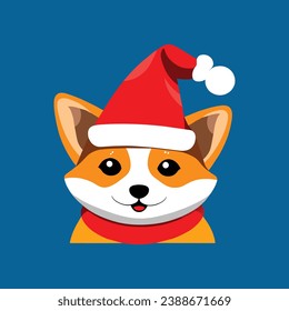 Cute dog wears a Christmas hat in flat vector style