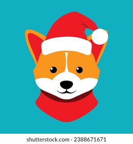 Cute dog wears a Christmas hat in flat vector style