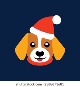 Cute dog wears a Christmas hat in flat vector style