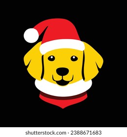 Cute dog wears a Christmas hat in flat vector style