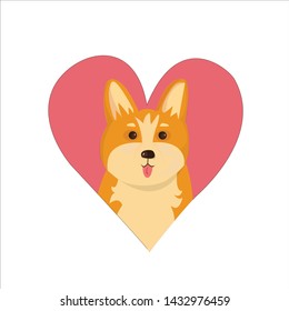 Cute Dog Welsh Corgi.Funny corgi vector illustration. Dog in heart