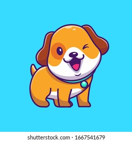 Cute Dog Winking Eye Vector Icon Illustration. Puppy Dog Mascot Cartoon Character. Animal Icon Concept White Isolated. Flat Cartoon Style Suitable for Web Landing Page, Banner, Flyer, Sticker, Card