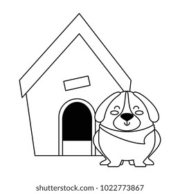 cute dog with wooden house
